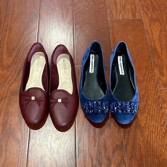 Lot of 2 Dressy Flats w/ Bow Blue Maroon Karl Lagerfeld Charter Club Size 7.5 - Picture 1 of 7